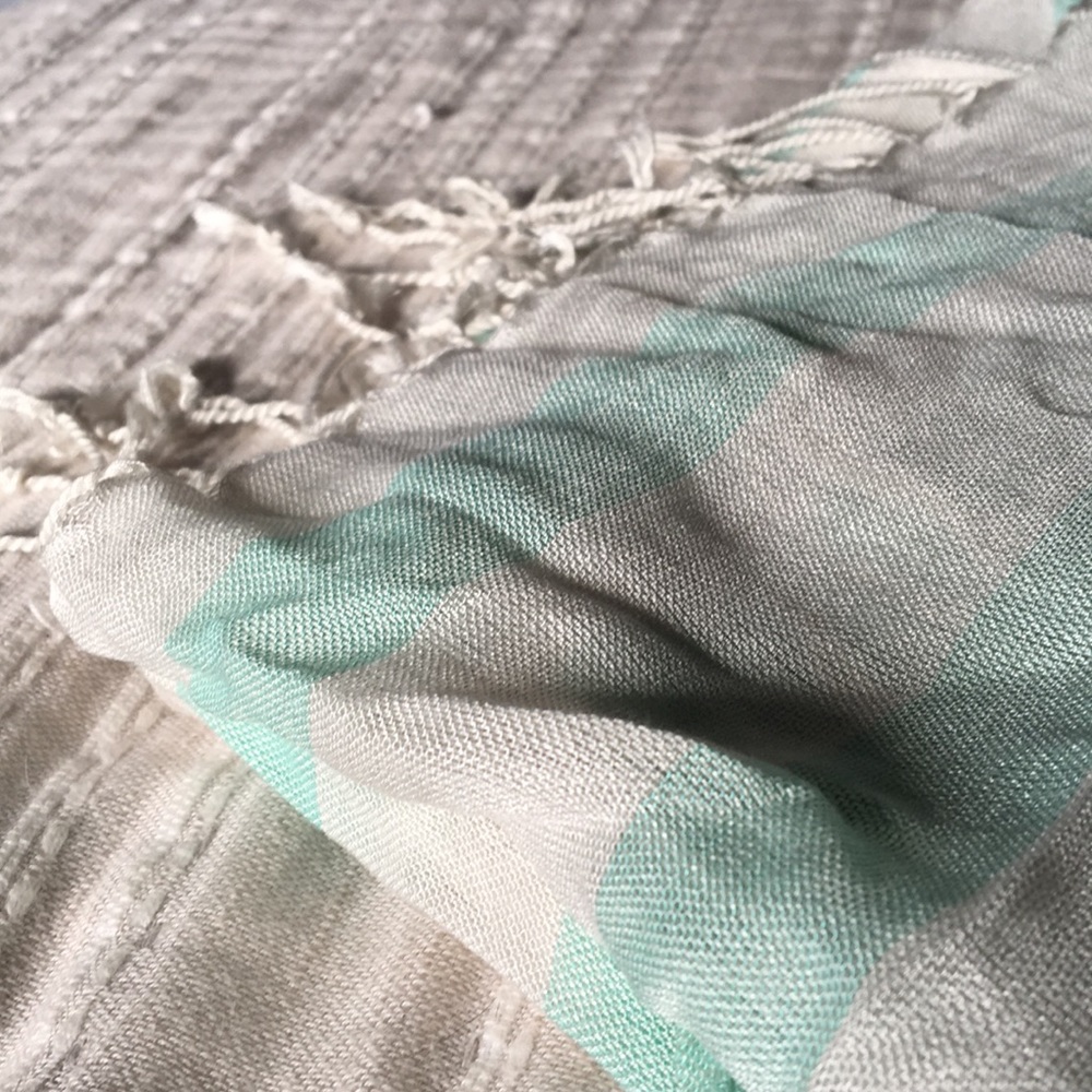Turquoise and white scarf